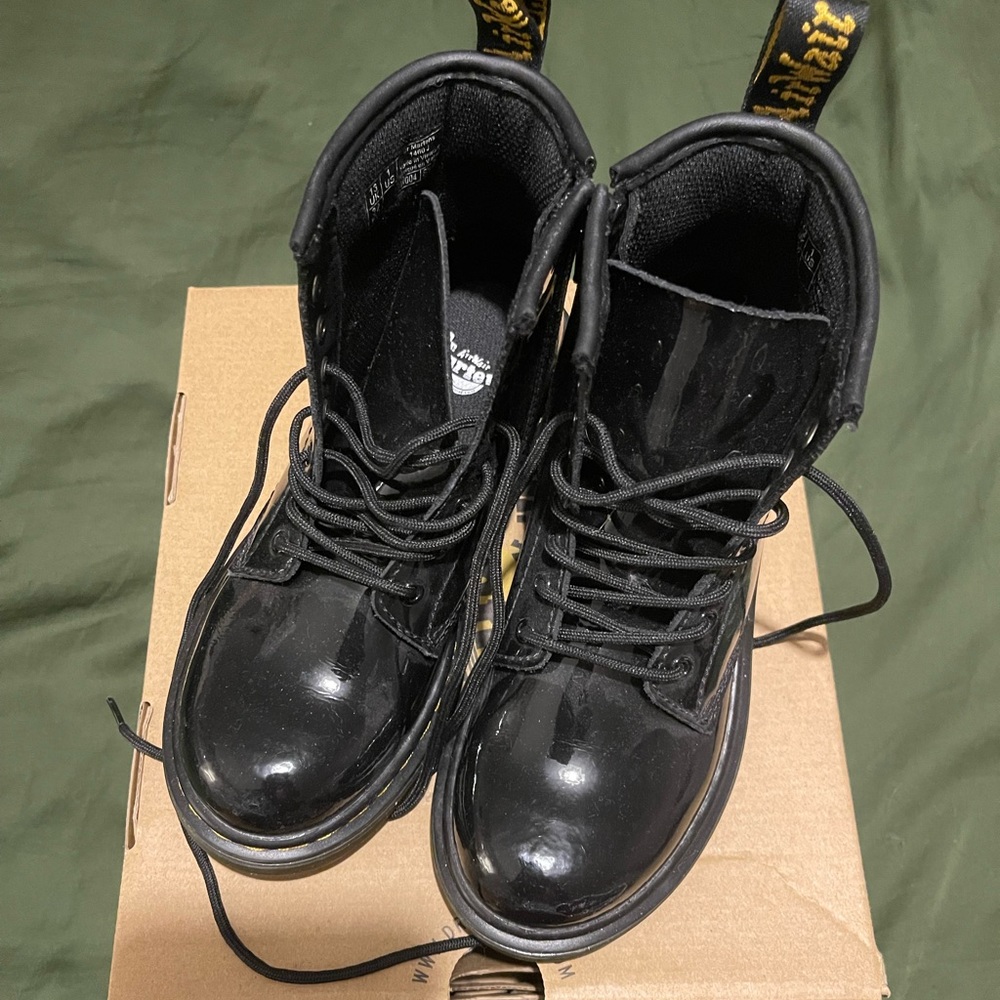 Brand new Dr Martens black patent leather boots